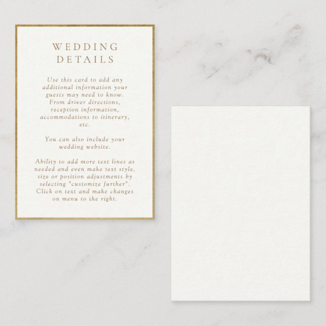 Tarjeta De Recepción Elegante Boda marfil y acuarela dorada (Anverso / Reverso)