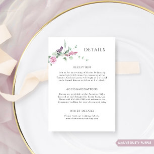 Tarjeta De Recepción Elegante Boda Mauve Dusty Purple Floral