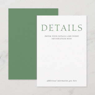 Tarjeta De Recepción Elegante Boda Minimalista Chic Verde Salvia y Blan