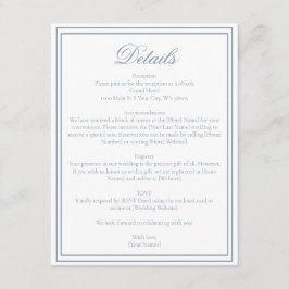 Tarjeta De Recepción Elegante Boda Minimalista con Marco de Azul Polvor