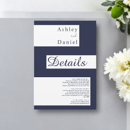 Tarjeta De Recepción Elegante Boda minimalista de la Marina Azul blanco