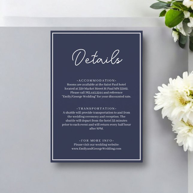 Tarjeta De Recepción Elegante Boda Mínimo Azul de la Marina de Moda (Subido por el creador)