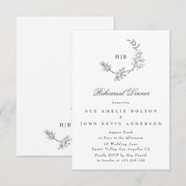Tarjeta De Recepción Elegante Boda mínimo de monograma floral de corona
