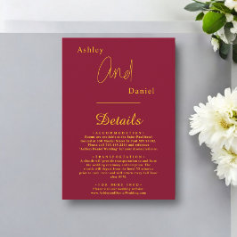 Tarjeta De Recepción Elegante boda moderna chic en burgundy y oro