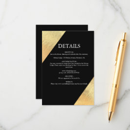 Tarjeta De Recepción Elegante Boda Moderna de Hoja de Oro y Negro