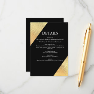 Tarjeta De Recepción Elegante Boda Moderna de Hoja de Oro y Negro