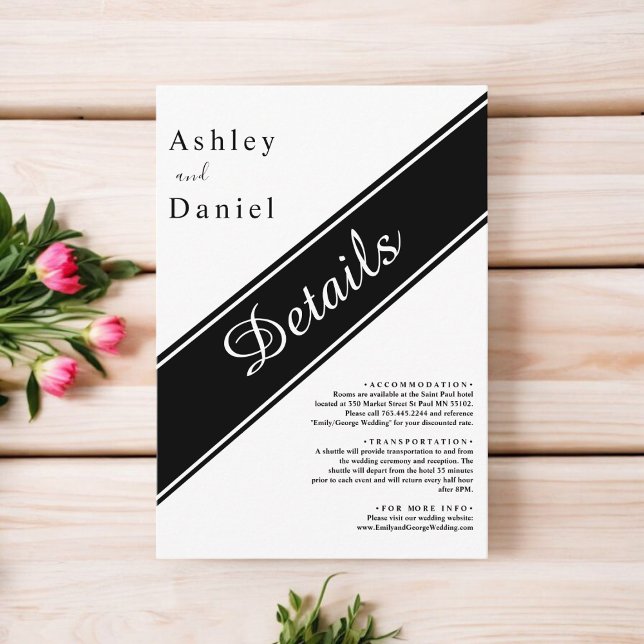 Tarjeta De Recepción Elegante Boda Moderna en Negro y Blanco Delicado (Subido por el creador)