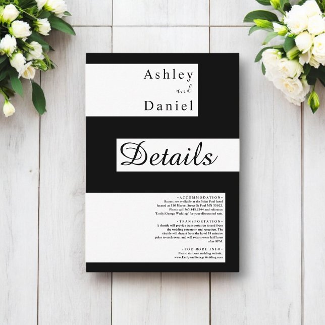 Tarjeta De Recepción Elegante Boda Moderno Blanco Y Negro (Subido por el creador)