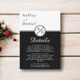 Tarjeta De Recepción Elegante Boda Moderno De Monograma Blanco Y Negro