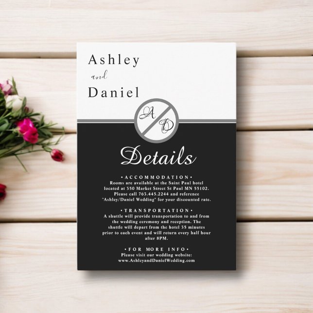 Tarjeta De Recepción Elegante Boda Moderno De Monograma Blanco Y Negro (Subido por el creador)