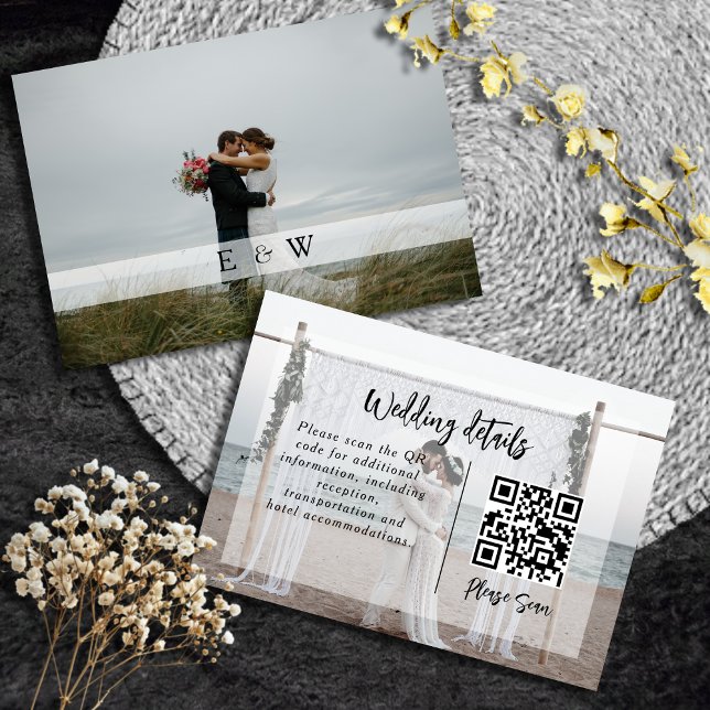 Tarjeta De Recepción Elegante Boda moderno de overlay Detalles código Q (Elegant Modern overlay Wedding Details QR code Enclosure Card)
