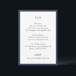 Tarjeta De Recepción Elegante Boda moderno monograma azul de la marina<br><div class="desc">Tarjetas de gabinete boda modernas con un diseño limpio con fuentes serif y script.</div>
