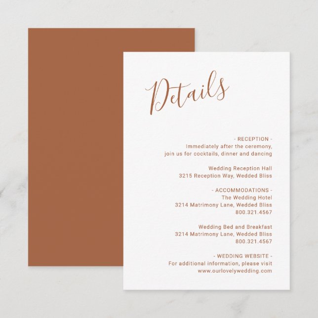 Tarjeta De Recepción Elegante Boda moderno Terracota (Anverso / Reverso)