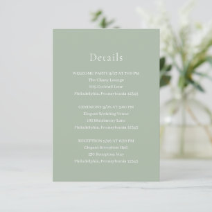 Tarjeta De Recepción Elegante Boda moderno verde sabio