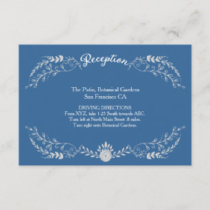 Tarjeta De Recepción Elegante Boda monocromático de guirnalda azul y pl