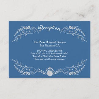 Tarjeta De Recepción Elegante Boda monocromático de guirnalda azul y pl