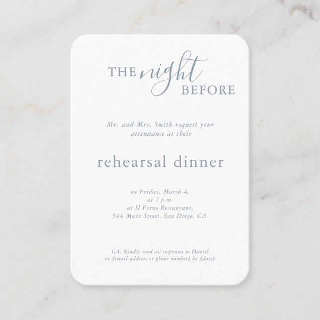Tarjeta De Recepción Elegante Boda Monograma Azul Cena de Ensayo (Anverso)