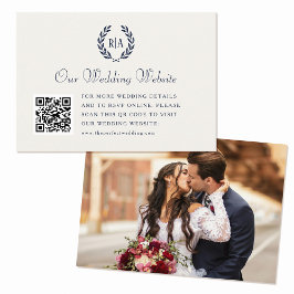 Tarjeta De Recepción Elegante Boda Monograma Código QR Crema de la Mari