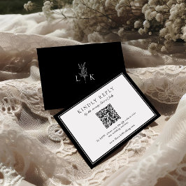 Tarjeta De Recepción Elegante Boda Monograma de hoja QR Código RSVP