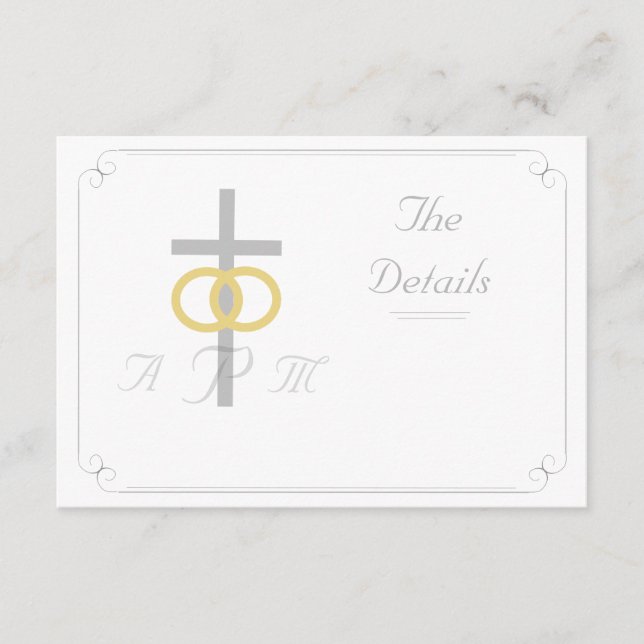 Tarjeta De Recepción Elegante Boda Monogramado Católico (Anverso)