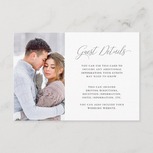 Tarjeta De Recepción Elegante Boda morado detalles de invitado con foto (Anverso)