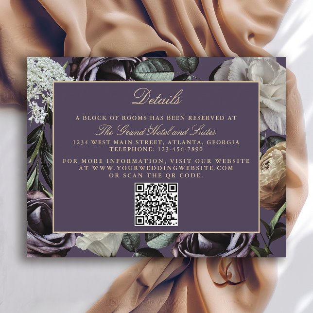 Tarjeta De Recepción Elegante Boda morado floral oscuro morado (Subido por el creador)