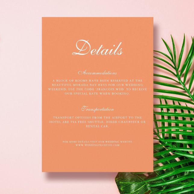 Tarjeta De Recepción Elegante Boda Naranja tropical detalles (Subido por el creador)