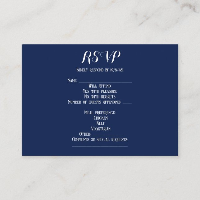 Tarjeta De Recepción Elegante Boda Náutico-Azul de la Marina, RSVP (Anverso)