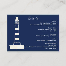 Tarjeta De Recepción Elegante Boda Náutico-Marina Azul, Detalles