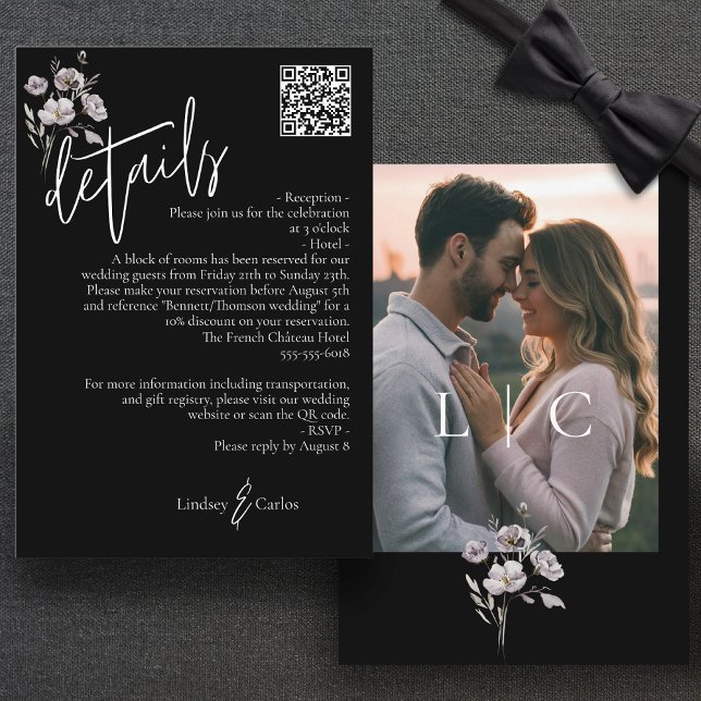 Tarjeta De Recepción Elegante boda negro moderno detalles código QR (Subido por el creador)