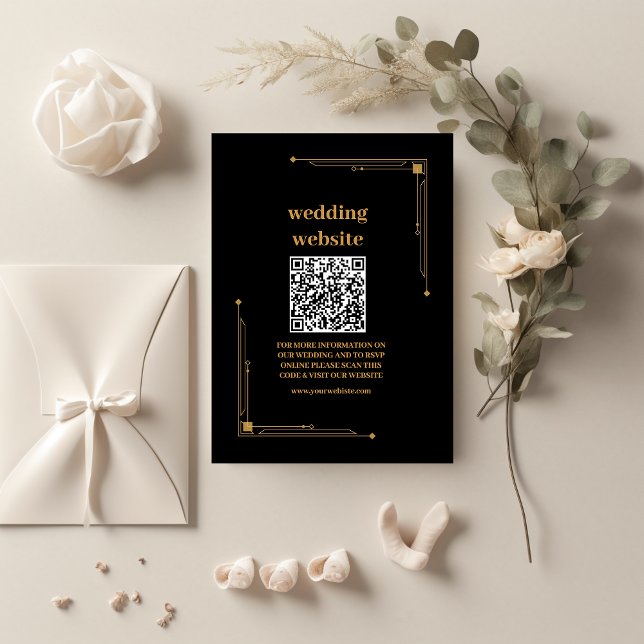Tarjeta De Recepción Elegante Boda negro y oro Art Deco (Subido por el creador)