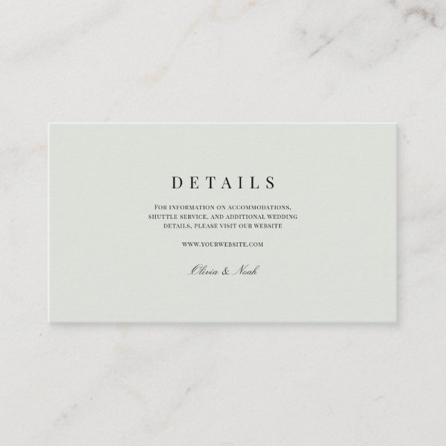 Tarjeta De Recepción Elegante Boda negro y verde sabio (Anverso)