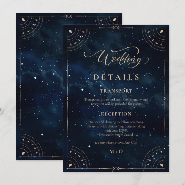 Tarjeta De Recepción Elegante Boda Noche Estrellada Celestial Invitació (Anverso / Reverso)