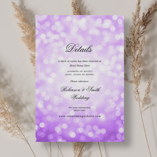 Tarjeta De Recepción Elegante Boda Purple Bokeh Light (Elegant Purple Bokeh Lights Wedding Details Enclosure Card)
