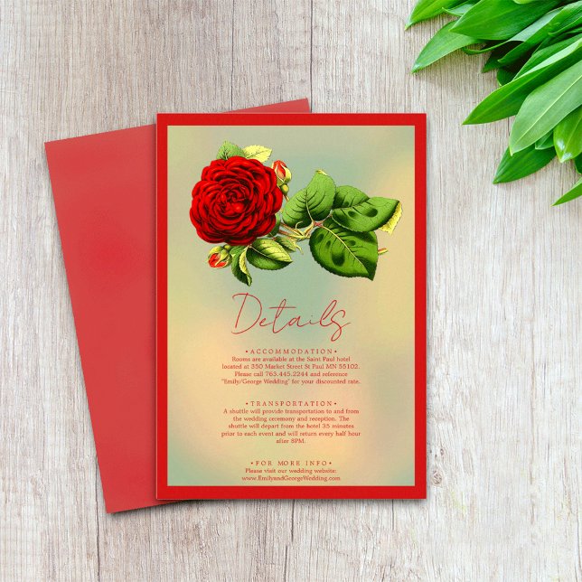 Tarjeta De Recepción Elegante Boda romántico rojo rosa floral (Subido por el creador)