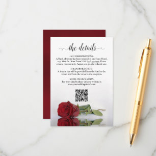 Tarjeta De Recepción Elegante Boda Rosa Roja Detalles Código QR
