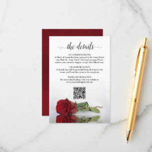 Tarjeta De Recepción Elegante Boda Rosa Roja Detalles Código QR