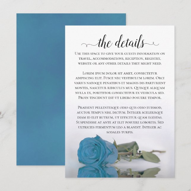 Tarjeta De Recepción Elegante Boda Rosa turquesa o azul cielo (Anverso / Reverso)