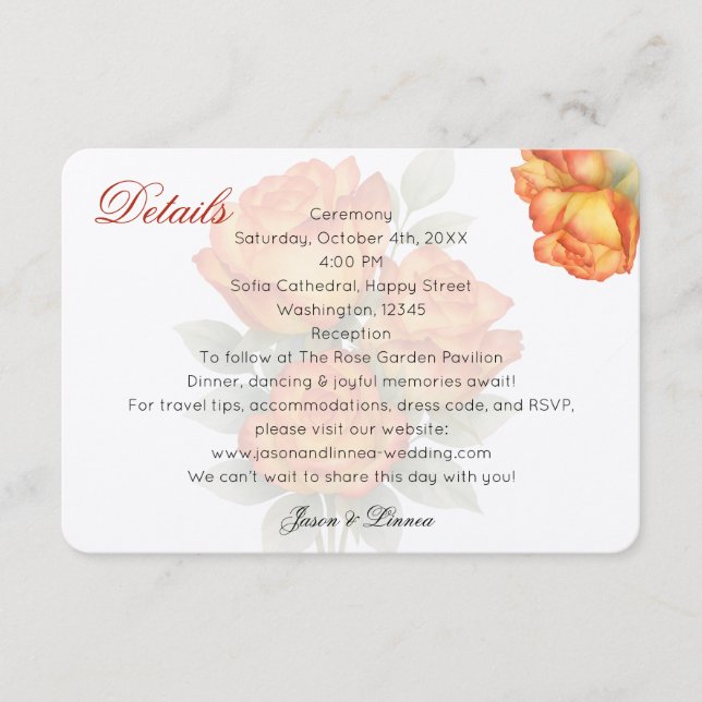 Tarjeta De Recepción Elegante Boda Rosas de acuarela Pastel Petals (Anverso)