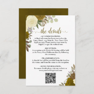 Tarjeta De Recepción Elegante Boda Rosas de oro amarillo detalles códig