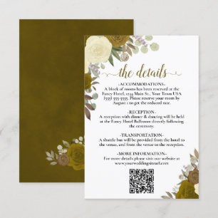 Tarjeta De Recepción Elegante Boda Rosas de oro amarillo detalles códig