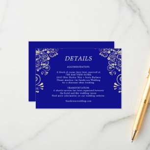 Tarjeta De Recepción Elegante Boda Royal Blue Gold Detalles