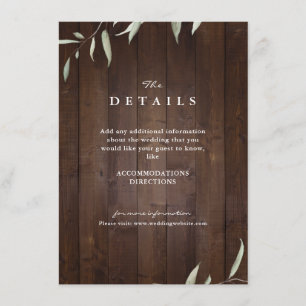 Tarjeta De Recepción Elegante boda rústico de campo de madera verde