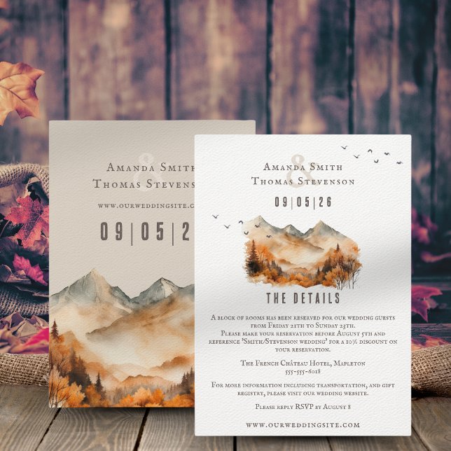 Tarjeta De Recepción Elegante boda rústico de montaña de otoño (Subido por el creador)