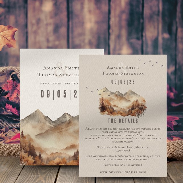 Tarjeta De Recepción Elegante boda rústico de montaña de otoño (Subido por el creador)