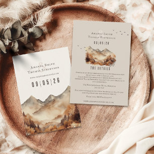 Tarjeta De Recepción Elegante boda rústico de montaña de otoño