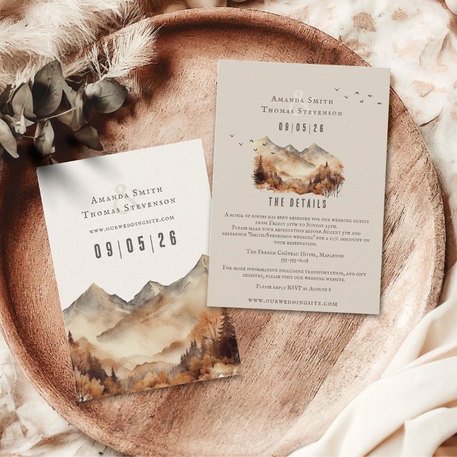 Tarjeta De Recepción Elegante boda rústico de montaña de otoño (Subido por el creador)