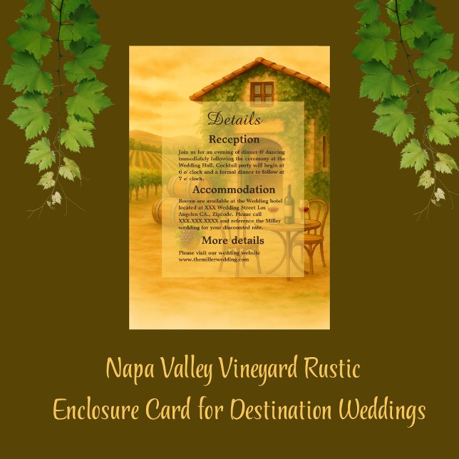Tarjeta De Recepción Elegante Boda Rústico del Vineyard Valley de Napa (Subido por el creador)