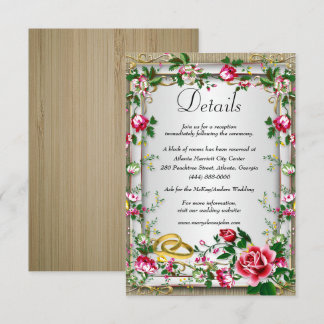 Tarjeta De Recepción Elegante Boda Rústico Roses Rojos Detalles