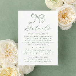 Tarjeta De Recepción Elegante Boda Sage Green Bow Detalles